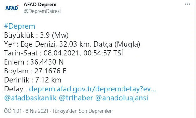 Muğla açıklarında 3,9 büyüklüğünde deprem - Resim: 0