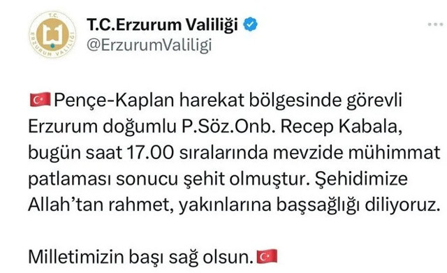 MSB acı haberi duyurdu! Erzurum’a şehit ateşi düştü - Resim: 0