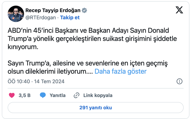 Trump'a suikast girişimi sonrası Erdoğan'dan ilk açıklama - Resim: 0