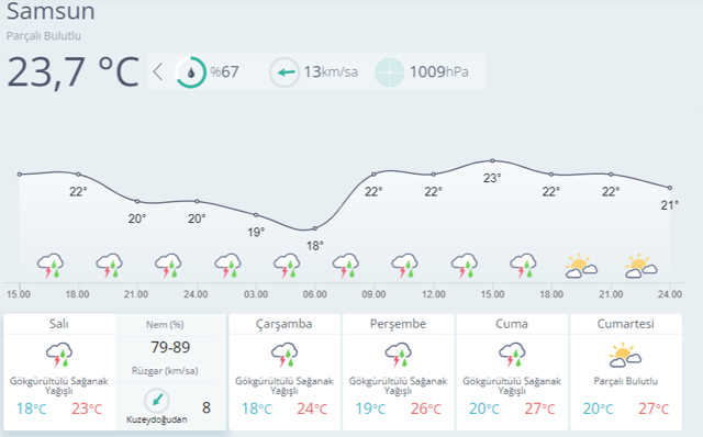 Samsun saatlik Hava durumu