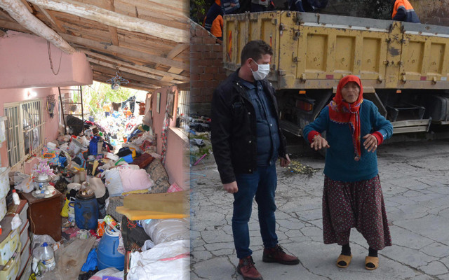 Aydın'da yalnız yaşayan kadın evini çöplüğe çevirmiş 5 kamyon çöp çıkartıldı - Resim: 0