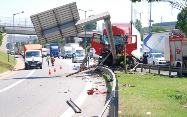 TEM Otoyolu'nda TIR çarptığı direği devirdi - Resim: 0