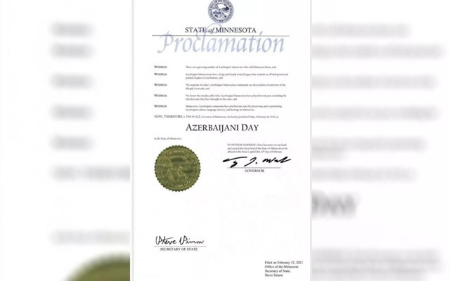 ABD'nin Minnesota eyaletinde 26 Şubat 'Azerbaycan Günü' ilan edildi - Resim: 1