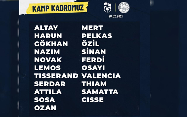 Fenerbahçe'nin Trabzonspor kadrosu açıklandı! Caner Erkin dahil edilmedi - Resim: 0