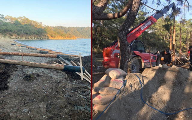 Kısıtlamanın sessizliğini fırsat bildiler! Dünyaca ünlü koyda 'kaçak inşaat' çalışması - Resim: 1