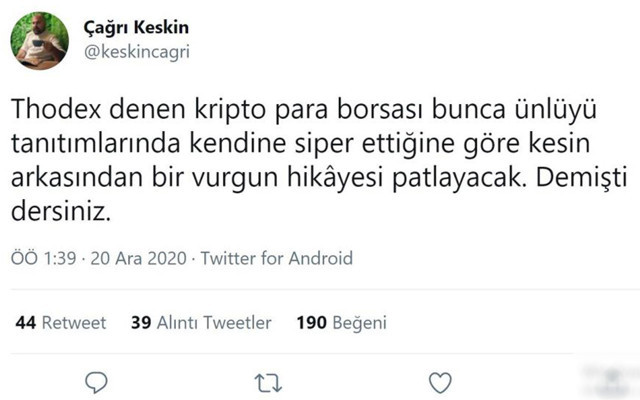 Thodex firmasının dolandırıcı olabileceğini bildi! 4 ay önce tweet attı: Demişti dersiniz - Resim: 0