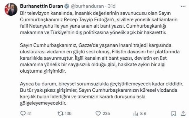 Burhanettin Duran’dan o görüntüye tepki: Açık bir hakarettir - Resim: 0