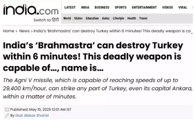 Hindistan medyası füze testinin ardından sınırı aştı, Türkiye'yi küstah sözlerle hedef aldı! - Resim: 0