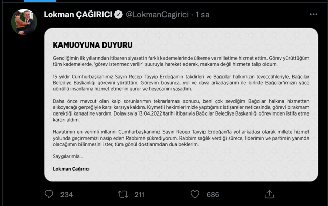 AK Partili Bağcılar Belediye Başkanı Çağırıcı görevinden istifa etti! Çağırıcı neden istifa etti - Resim: 0