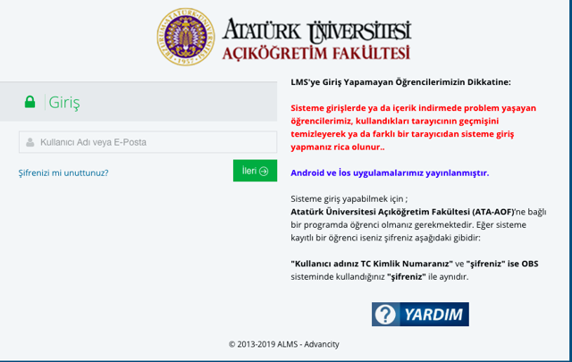ATA AÖF sonuçları sorgulama ekranı TC ile ATA AÖF görüntüleme - Resim: 0
