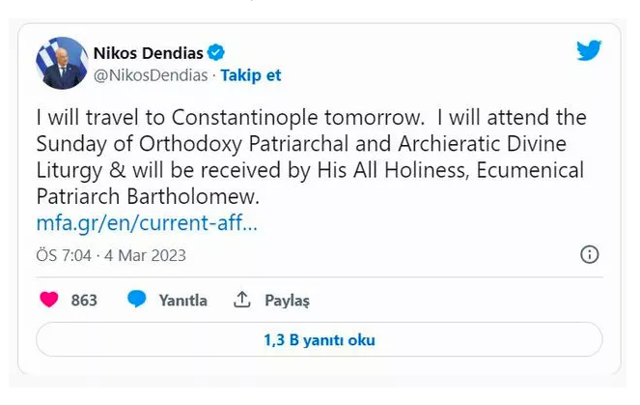 Türkiye ziyareti öncesi skandal paylaşım! Tepkiler yağınca Yunan bakan çark etti - Resim: 0