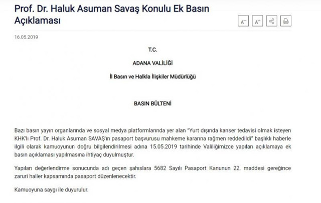 Adana Valiliği duyurdu... Kanser tedavisi için yurtdışına gitmek isteyen KHK'lı Haluk Savaş'a pasaport verilecek - Resim: 0