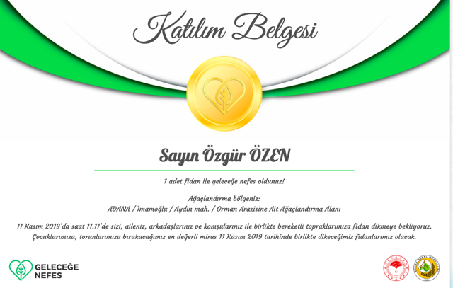 Geleceğe Nefes Ol fidan dikme sertifikası nasıl alınır sorgulama - Resim: 0
