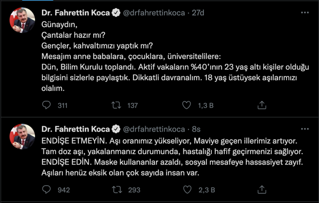 Sağlık Bakanı Fahrettin Koca 'günaydın' deyip uyardı! Yüz yüze eğitimin devam etmesi için... - Resim: 0