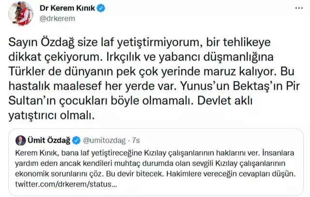 Ümit Özdağ ile Kızılay Başkanı Kerem Kınık twitter'da tartıştı: Salgın hastalığı gibi hızla yayılabilir - Resim: 1
