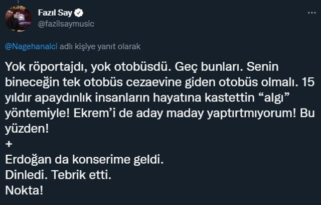 Fazıl Say'ın Ekrem İmamoğlu ve Nagehan Alçı'ya öfkesi geçmiyor! Sen cezaevine giden otobüse binmelisin - Resim: 0