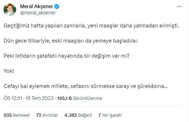 İYİ Parti lideri Meral Akşener'den zam tepkisi: Eski maaşları da yemeye başladılar... - Resim: 0