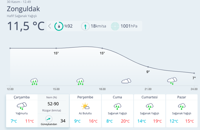 Zonguldak hava durumu fırtına alarmı 30 Kasım saatlik yeni rapor - Resim: 0