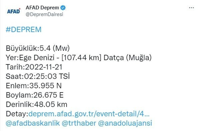 AFAD duyurdu: Datça'da 5.4 büyüklüğünde deprem! - Resim: 0