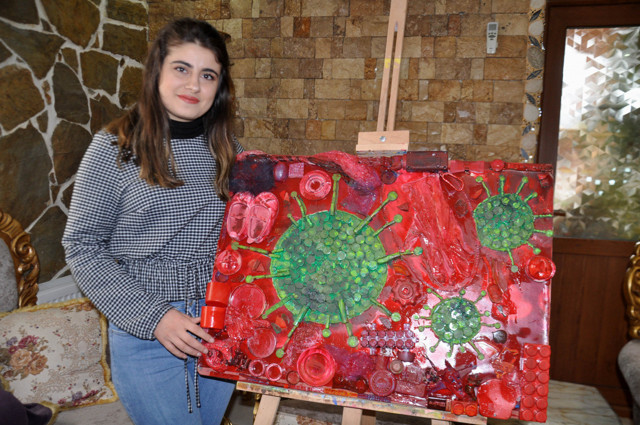 Hatay'da koronavirüsü resmetti birde lise öğrencisinin hayal dünyasından görün - Resim: 0