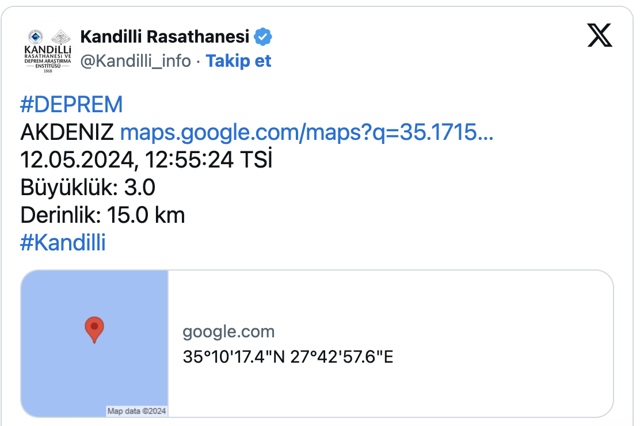 Kandilli Rasathanesi açıkladı! Akdeniz'de deprem meydana geldi - Resim: 0