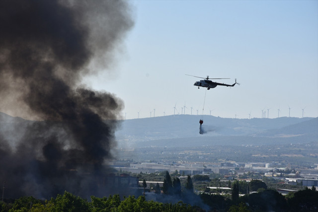 İzmir'de palet atölyesinde çıkan yangın otluk alana sıçradı - Resim: 0