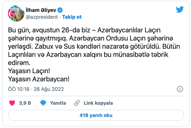 Azerbaycan, Ermeni işgalinden kurtardı! Aliyev, 'Laçın artık Azerbaycan'ın kontrolünde' - Resim: 0