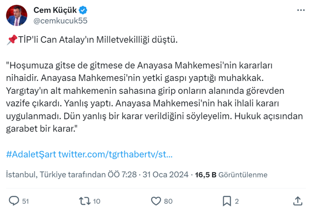 Cem Küçük'ten olay Can Atalay çıkışı! 'Hukuk açısından garabet bir karar' - Resim: 0