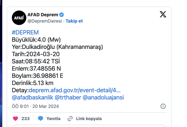 Kahramanmaraş'ta korkutan deprem! AFAD şiddetini duyurdu - Resim: 0
