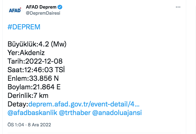 Deprem oldu AFAD orta şiddetteki depremin büyüklüğünü ve yerini açıkladı - Resim: 0