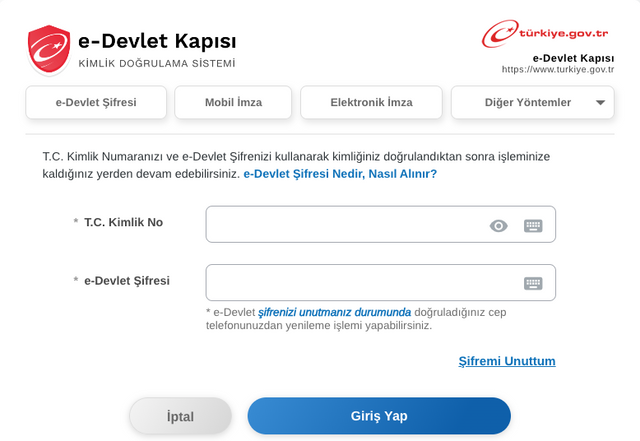 e devlet giriş ekranı
