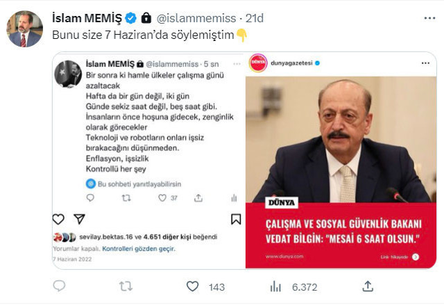 Mesai saati 6 saate düşüyor İslam Memiş aylar öncesinden bildi! Bakan Vedat Bilgin'den flaş sözler - Resim: 0