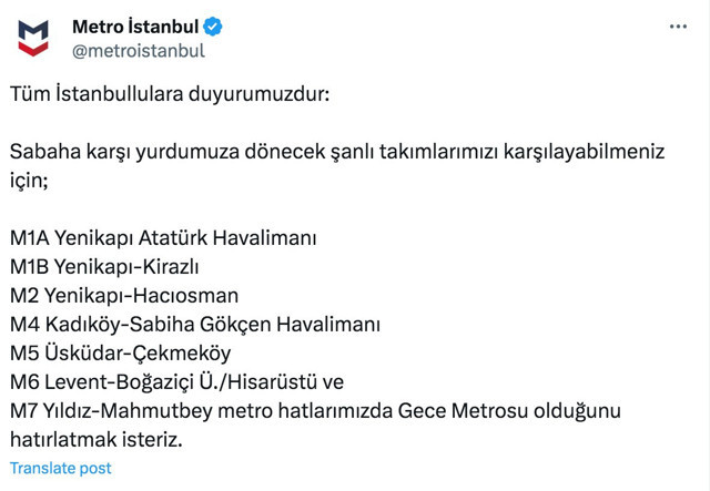 Metro İstanbul Fenerbahçe ve Galatasaray için sabaha kadar çalışacak! İşte o seferler - Resim: 0