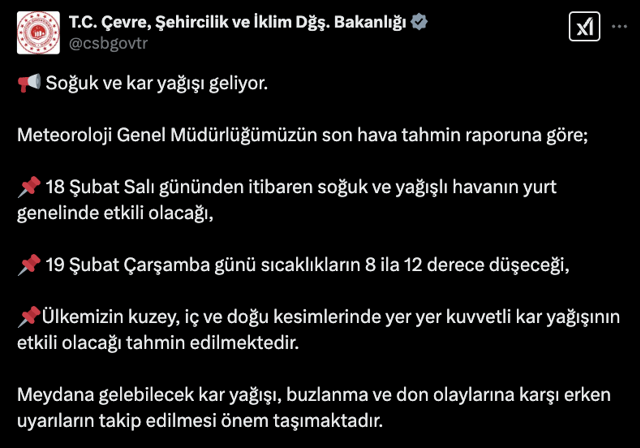 Ankara ve İstanbul'da kar bekleniyor! Çevre, Şehircilik ve İklim Değişikliği Bakanlığı'ndan uyarı - Resim: 0