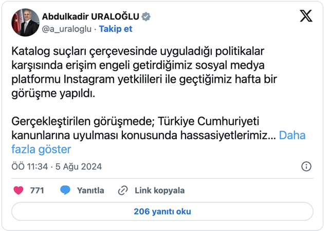 Instagram engeli ne zaman kalkacak? Uraloğlu Instagram yetkilileriyle görüşecek - Resim: 0