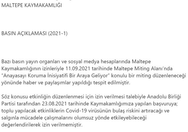 Maltepe Kaymakamlığı aşı karşıtlarının mitingine izin vermedi! Nedeni: bulaş riski! - Resim: 0
