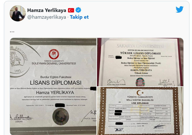 Hamza Yerlikaya 'sahte' iddiaları üzerine diplomalarını paylaştı - Resim: 0