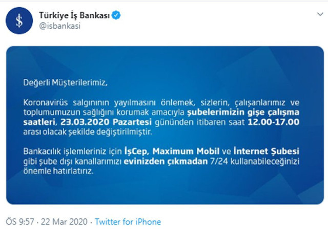İş Bankası çalışma saati yeni açılış-kapanış saati 2020 - Resim: 0