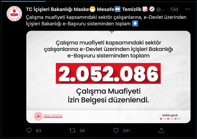 İçişleri Bakanlığı'ndan çalışma muafiyet izni belgesi açıklaması! Kaç kişi belge aldı - Resim: 0