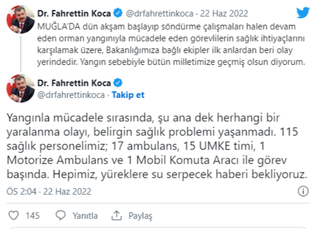 Bakan Koca'dan Marmaris yangınına ilişkin açıklama - Resim: 0