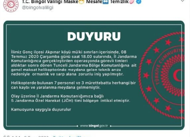 Bingöl'de operasyondan dönen helikopter zorunlu iniş yaptı sebebi teknik arıza - Resim: 2