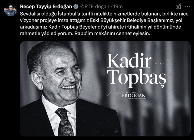 Cumhurbaşkanı Erdoğan, eski İBB Başkanı Kadir Topbaş'ı andı - Resim: 0