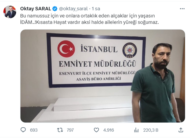 Beştepe'den 'idam' çağrısı: Esenyurt katilleri için yaşasın idam! Kısasta hayat vardır... - Resim: 0