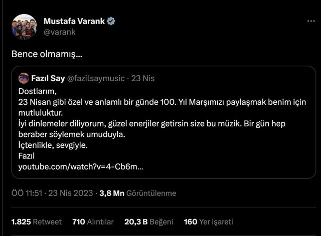 Bakan Mustafa Varank'tan Fazıl Say'ın "100. Yıl Marşı"na yorum - Resim: 0