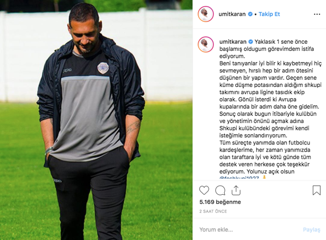 Kuzey Makedonya Ligi takımlarından FC Shkupi'yi çalıştıran Ümit Karan istifa etti - Resim: 0