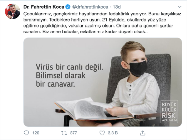 Sağlık Bakanı Fahrettin Koca'dan okulların 21 Eylül'de açılmasıyla ilgili flaş çağrı! - Resim: 0