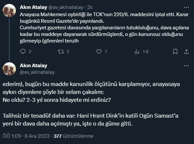 Anayasa Mahkemesi'nden Ogün Samast'ı kurtaracak karar! 'Örgüt üyesi olmadan adına suç' iptal - Resim: 0