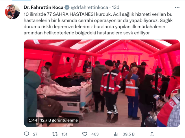 Sağlık Bakanı Fahrettin Koca: 10 ilimizde 77 Sahra Hastanesi kurduk. - Resim: 0