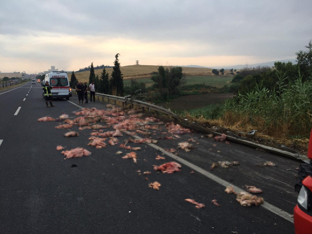 Manisa'da devrilen kamyonetteki sakatatlar yola saçıldı - Resim: 1