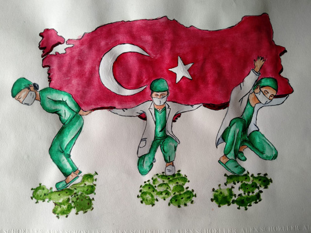 Rize'de lise öğrencisinden sağlıkçıları duygulandıracak resim - Resim: 0